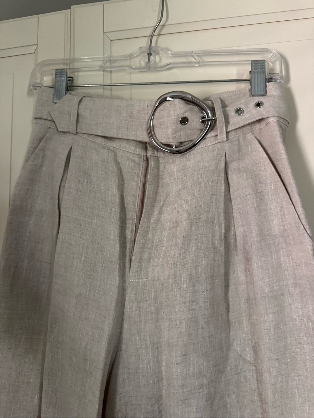 STAUD Triton Set Linen Wide-Leg Pants with Silver Buckle Belt & Linen Corset - Picture 7 of 12